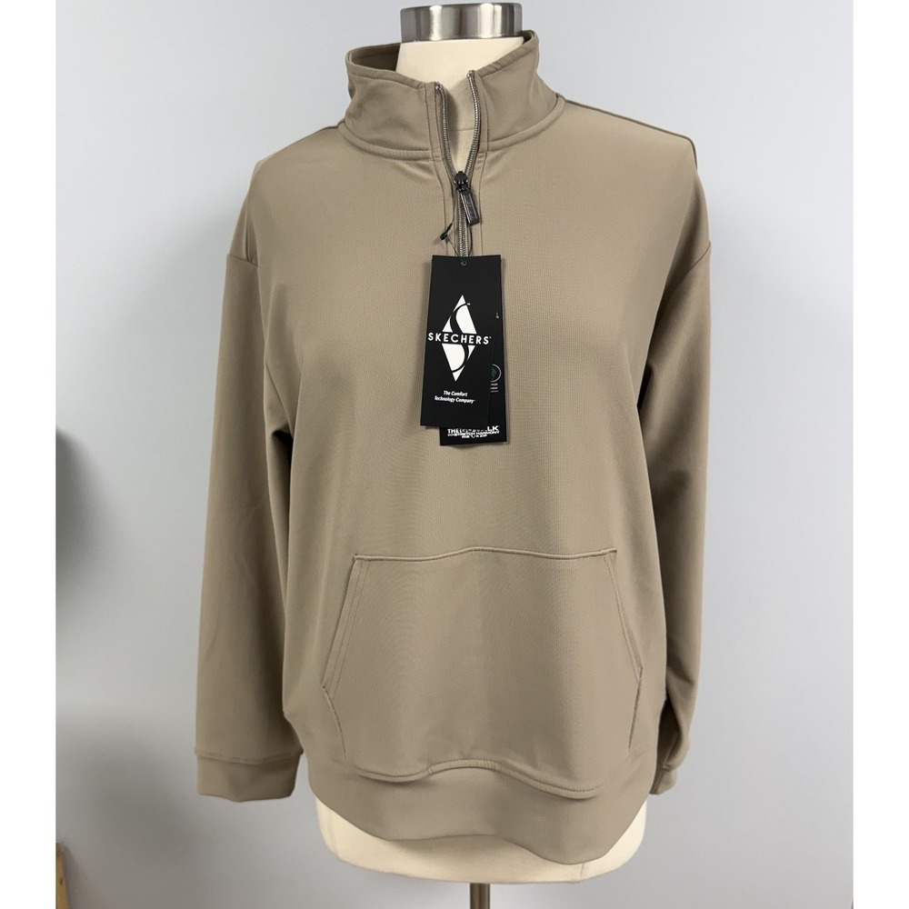 NWT Skechers Go Walk Ribbed 1/4 Zip Pullover Jacket Womens 3X 3XL Taupe Natural